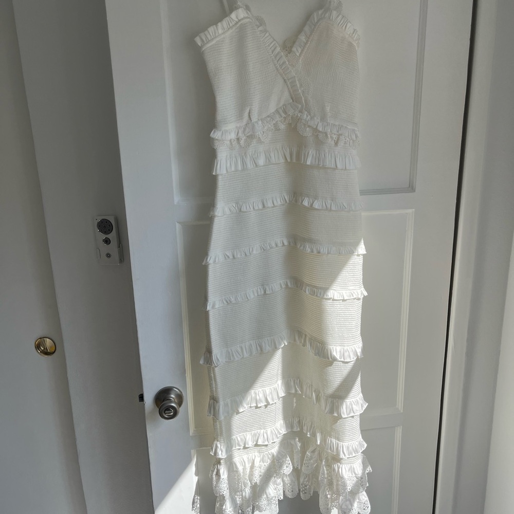 V. Chapman White Ruffled Maxi Dress